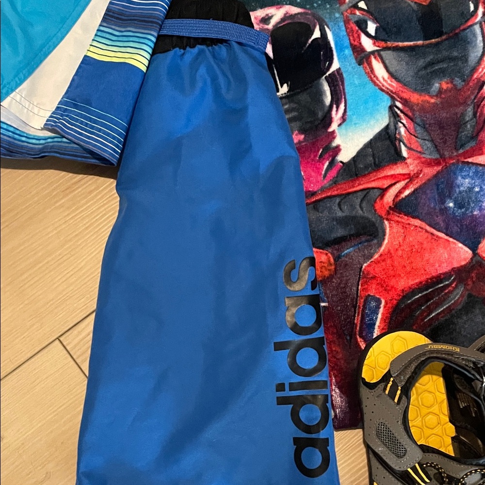 Adidas Blue and Black Swim Shorts with Power Rangers Towel - Picture 4 of 6